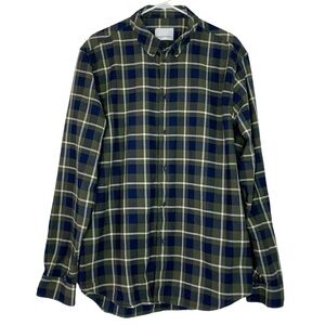 Samsoe Liam Flannel Button Down Shirt Mens Size XXL Green Navy Blue Plaid EUC